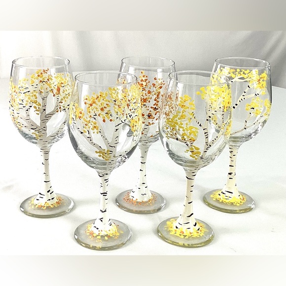 Aspen – water/wine goblets – hand painted – set five